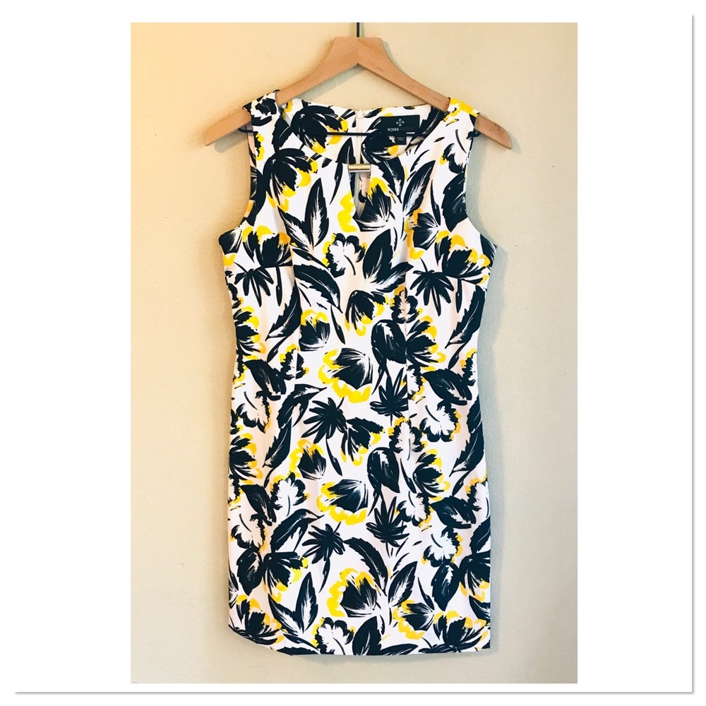 Ronni Nicole Sheath Dress Sleeveless Fitted Yellow & Black Floral Print Size 6P